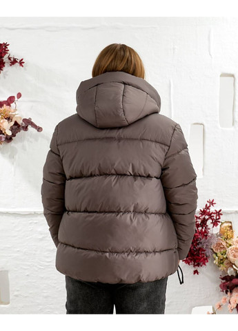 Темно-бежева зимня стильний пуховик жіночий No Brand