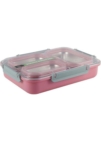 Ланч-бокс Snack 1200мл контейнер для еды 3 секции из нержавеющей стали розовый судок для обеда Kamille (368976872)