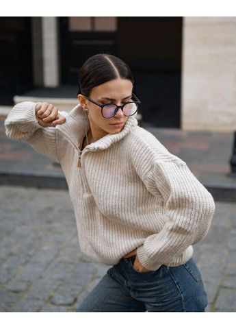 Бежевий зимовий в'язаний светр на блискавці беж No Brand