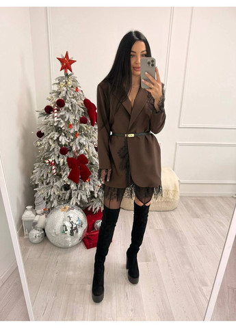 Коричнева жіноча сукня-піджак з мереживом Osoblyva