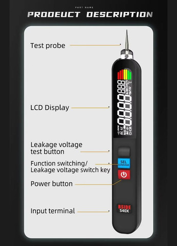 Цифровий мультиметр S40X з функцією виявлення витоку напруги Bside (307802659)