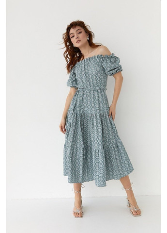 Мятное повседневный, вечернее летнее платье миди с открытыми плечами с открытой спиной Byron с цветочным принтом