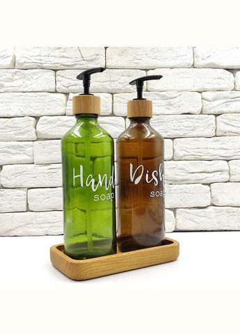 Набор дозаторов стеклянных для кухни с деревянной подставкой 500 мл "Адель" коричневый (2 шт.) No Brand (298794664)