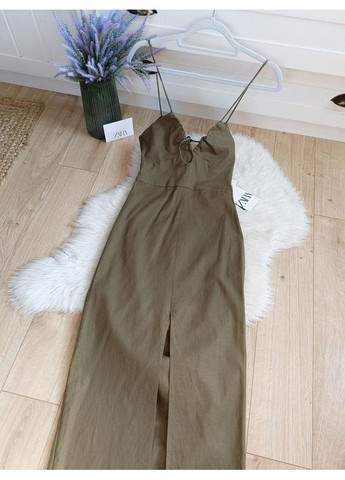 Оливкова (хакі) сукня міді в корсетному стилі Zara