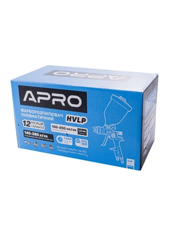 Пневматичний краскопульт HVLP 600 мл x 1.3 мм ВБ пластик 850032 Apro (386743450)