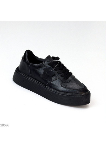 Черные кожаные кроссовки, кеды, черные женские кроссовки на платформе код 18686 KDSL Karla чёрные демисезоны (353899292)