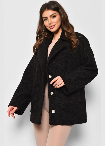 Черное демисезонное Пальто женское полубатальное укороченное черного цвета Let's Shop