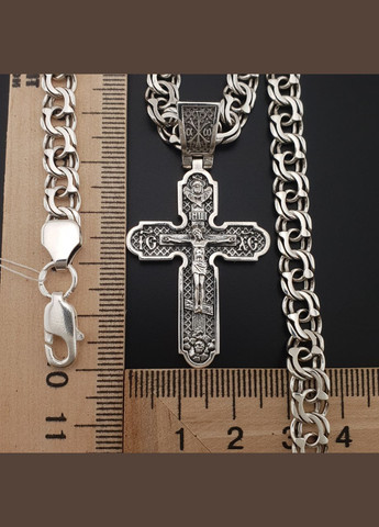 Комплект! Мужская серебряная цепочка и крестик с Архангелами. Цепь бисмарк ширина 7 мм и кулон. 70 см ZLATO (277979717)