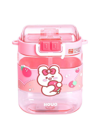 Бутылка для воды детская с трубочкой и ремешком 560 мл Розовая для школы питьевая бутылочка ProDobro (364189658)