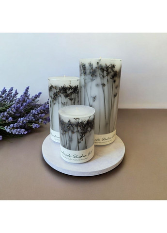 Набір великих свічок ручної роботи декоративні ароматичні свічки в наборі з 3 шт на підставці з гілочками справжньої лаванди Handmade Studio - AV (370604208)