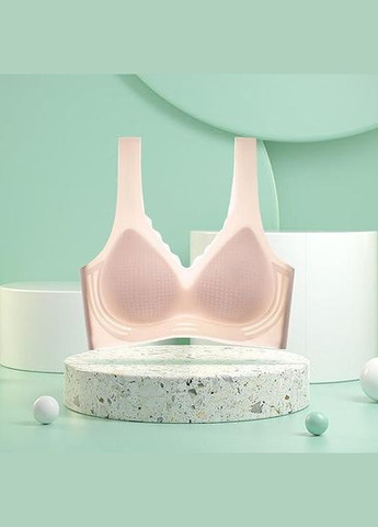 Пудровый бесшовный поддерживающий топ-бюстгальтер для тяжелой груди фиксация 90с 95с (2xl 3xl) пудровый Po Fanu без косточек