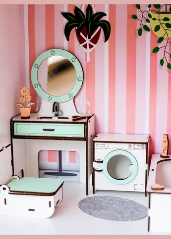 Набор кукольной мебели для Барби "Ванная New" бело-мятная (kmb001mnew) NestWood (303632959)