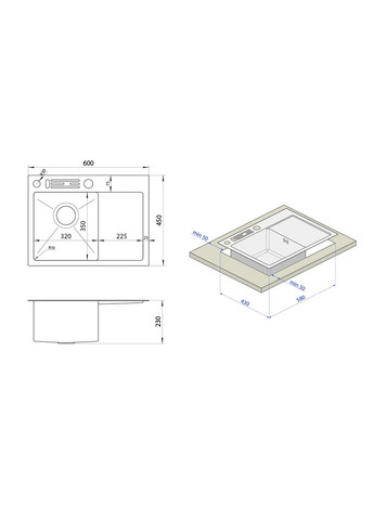 Черная кухонная мойка накладная с левым крылом 1.5 мм NB-6045(L) Nett NB-6045(R) (352730017)