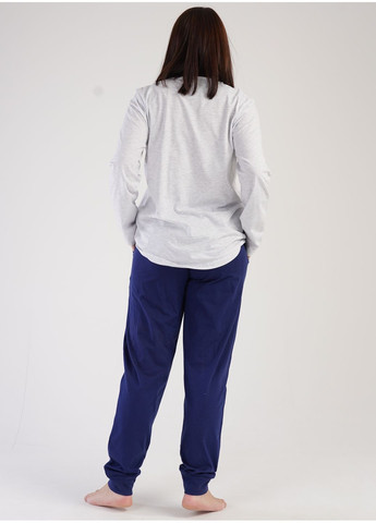 Сіра всесезон піжама бавовняна жіноча великого розміру (лонгслів, штани) лонгслів + брюки Vienetta