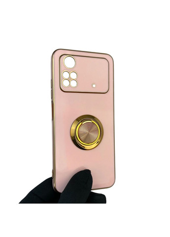 Чохол для POCO M4 Pro 4G з кільцем-підставкою із золотою окантовкою на сяомі поко м4 про пудровий gs1 Xiaomi (366232424)
