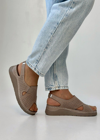 Кофейные босоножки женские кожаные на полную ножку Sherlock Soon