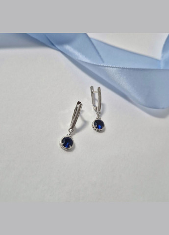 Срібні сережки з підвіскою Коло із Синіми каменями срібло 925 проби Родоване 82725с 2.57г No Brand (316649584)