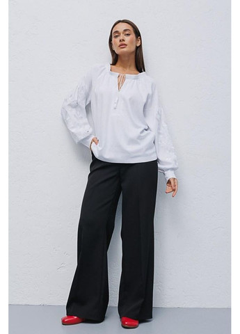 Белая рубашка вышиванка женская лен вискоза длинный рукав цветы 44 белая Arjen