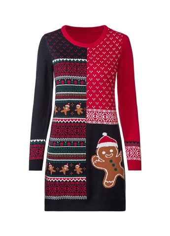Комбинированное праздничный, кэжуал женское платье свитер в новогодний принт платье-свитер Esmara с новогодним принтом