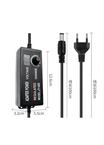 Блок живлення універсальний регульований 3-12В 5А, 5.5x2.5 мм з перехідниками 8шт. Чорний (код: 3-12В5А ) Foxsur (325449178)