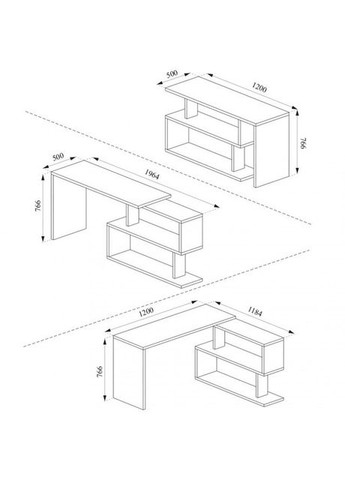 Письменный стол-трансформер, компьютерный поворотный стол 1200x766x500 бетон/белый (hm-41-bt-wh) VAYS (363134957)
