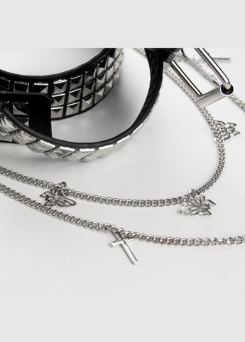 Ремінь з ланцюжком панк хрести шипи метелики чорний 110 см No Brand (335413983)