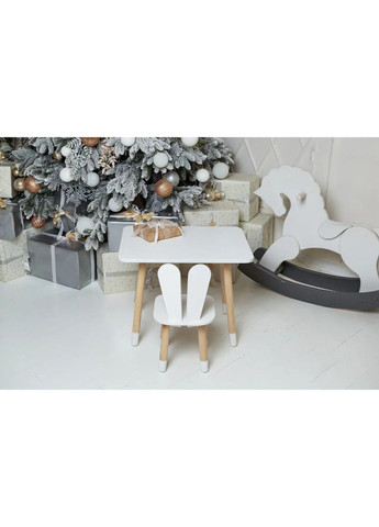 Дитячий прямокутний столик (Білий) та стільчик Зайчик (Білий) No Brand (331639500)