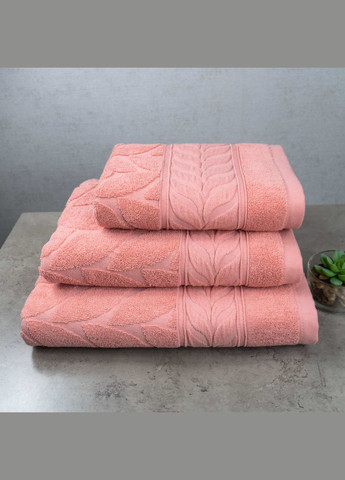 GM Textile набір махрових рушників листя 3шт 40x70см, 50x90см, 70x140см 550г/м2 (рожевий) рожевий виробництво -
