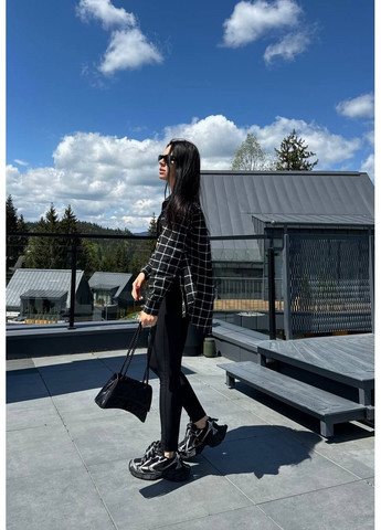 Черная кэжуал рубашка в клетку Україна с длинным рукавом