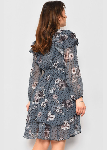 Серое кэжуал платье женское шифоновое серого цвета с принтом баллон Let's Shop с цветочным принтом
