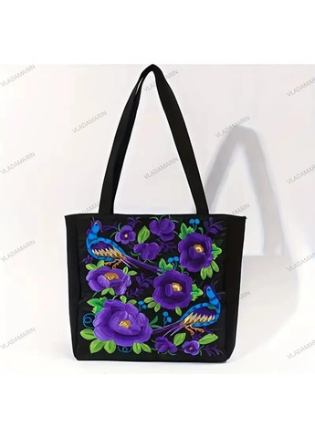 Жіноча чорна сумка шопер з вишивкою на плече в національному стилі в подарунок No Brand (366220356)
