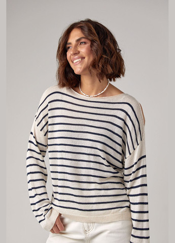 Бежевий демісезонний жіночий смугастий лонгслів із розрізами на плечах - бежевий колір, one size (sku_241048) No Brand