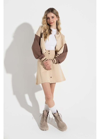 Бежевий демісезонний костюм для дівчинки бомбер спідниця Dinomin