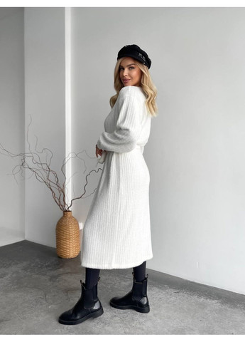 Молочный женский женский длинный кардиган из альпаки молочного цвета 35208 No Brand однотонный - демисезонный