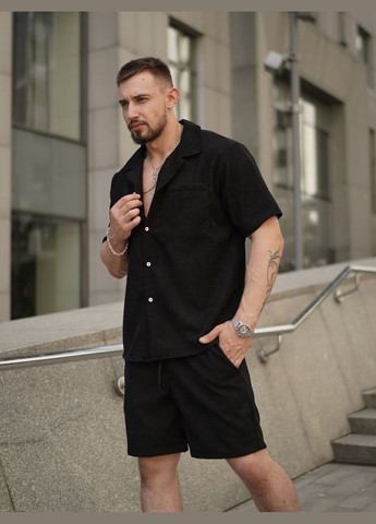 Чорний літній стильний вельветовий костюм Vakko