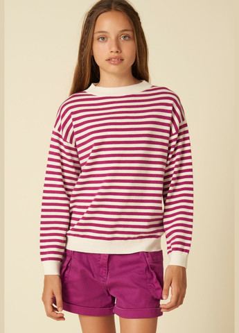 To Be Too tbt2451 свитшот из тонкой вязки для девочки (италия) полосатый бело-фиолетовый полоска фиолетовый праздничный, коктейльный, деловой, повседневный, кэжуал, деним шерсть