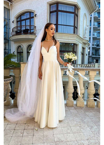 Молочна вечірня сукня бретелі атлас 24047 молочна Tanita-Romario