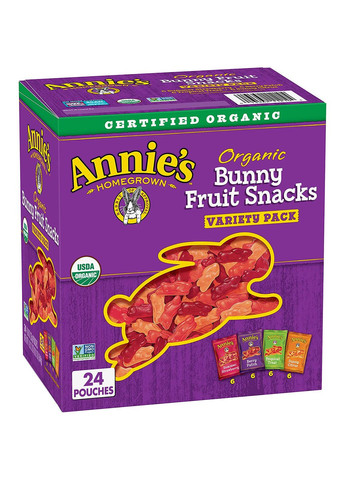 Органические фруктовые снеки Organic Bunny Fruit Snacks в виде кроликов с разными вкусами (24 пакетика по 23 г) Annie's Homegrown (286422256)