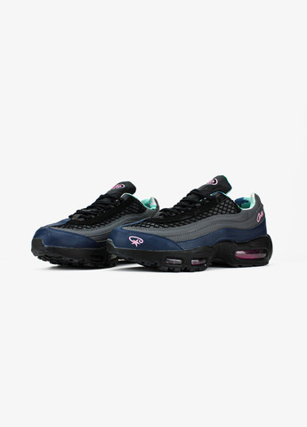 Чорні Осінні кросівки чоловічі і жіночі nike air max 95 sp corteiz black blue gray | найк аір макс 95 сп чорні сині сірі No Brand