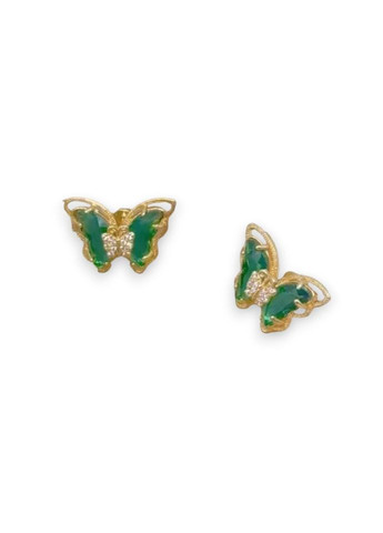 Серьги модные золотистые серьги с камнями Изумрудные бабочки гвоздики пусеты Liresmina Jewelry (285766214)