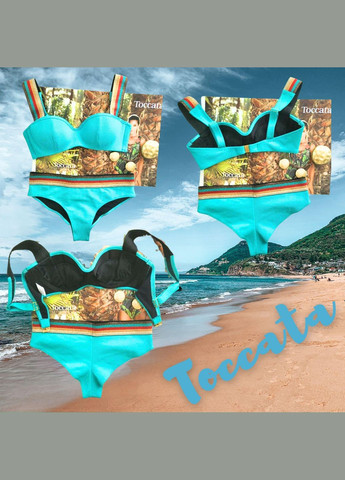 Бірюзовий купальник роздільний з ущільненою чашкою бандо з пуш-ап і плавками бразиліана 40 бірюзовий noele bpm-050 Toccata