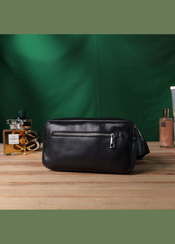 Мужская сумка-бананка через плечо из натуральной кожи с карманами черная (sku_22825) No Brand (328922611)