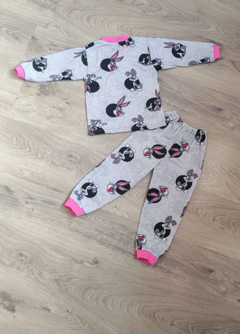 Комбінована всесезон піжама для дівчаток тепла з начосом лонгслів + брюки No Brand