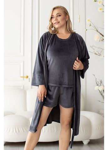 Графитовый демисезонный комплект пижама с шортами и халат батал кг1550ш графитовый MiaNaGreen