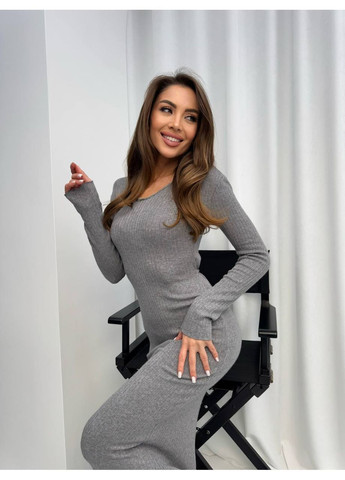 Графитовое платье 236 рубчик ангора миди с рукавами длинными Україна