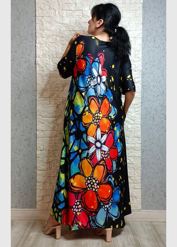 Черное повседневный, кэжуал платье а-силуэт Natalia Fashion с цветочным принтом
