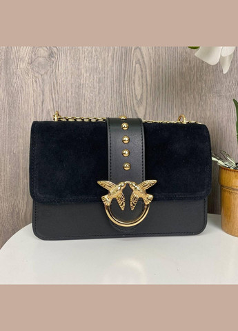 Жіноча міні сумочка клатч замшева Pinko чорна, сумка на плече натуральна замша Пінко пташка No Brand (334730994)