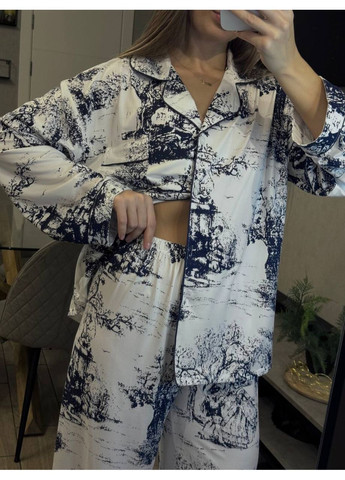 Молочна всесезон піжама жіноча сорочка + брюки Гермес