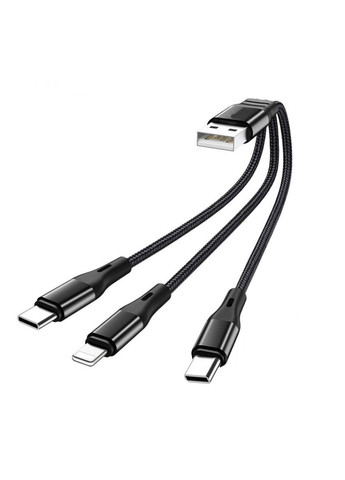 USB кабель X472 3-in-1 iPhone / 2 x Type-C короткий 20см - Black Primo (262296353)