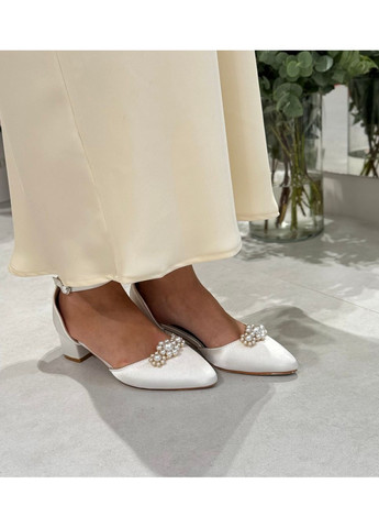 No Brand Женские туфли Свадебные атласные с брошью жемчуг цветы (снимается) 4 см белый з текстиль, — (351394262)